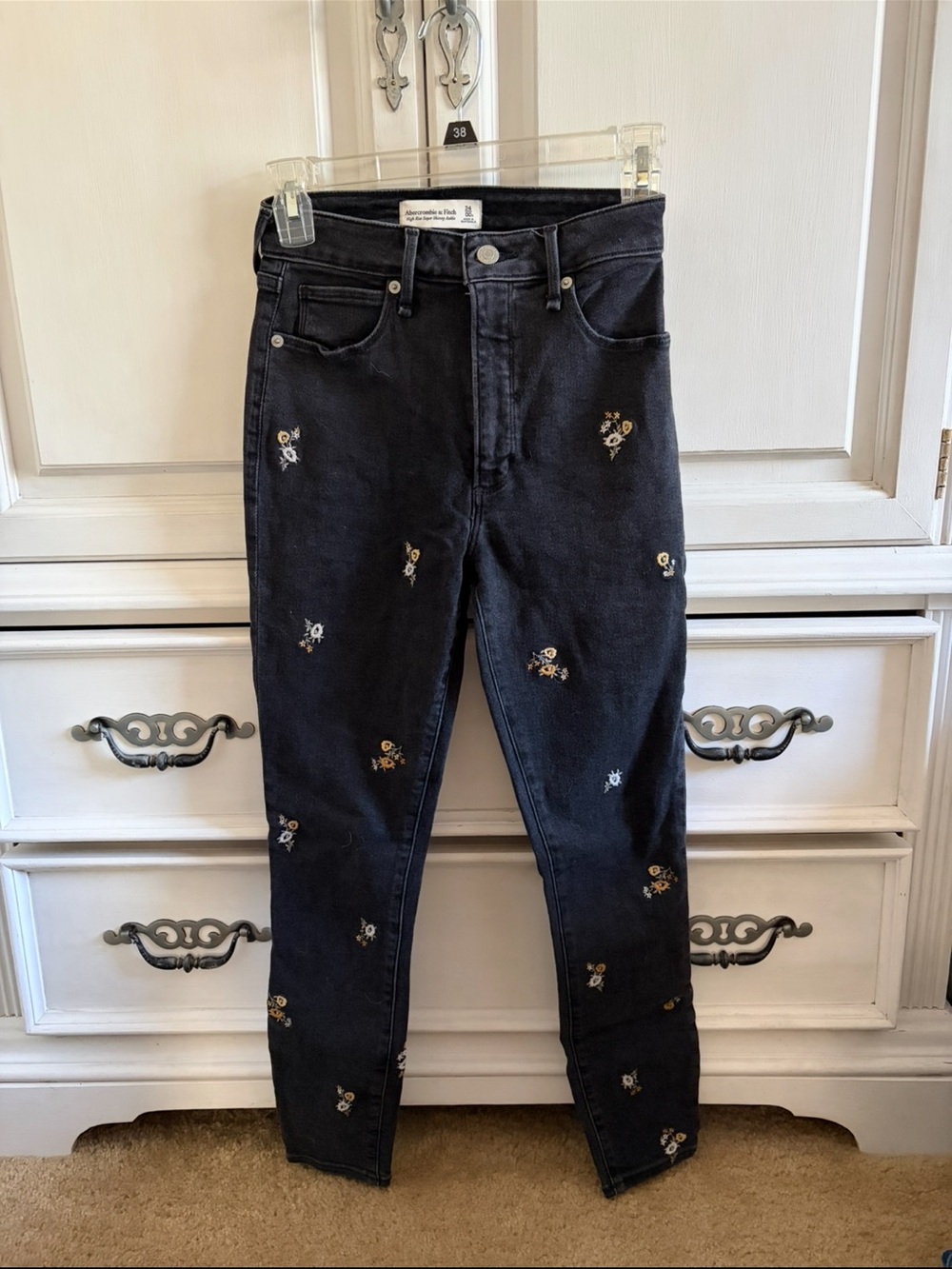 Abercrombie & fitch High-Rise super skinny ankle Black Embroidered Jeans